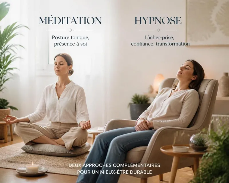 découvrez les principales différences entre l'hypnose et la méditation pour mieux vous détendre et gérer vos pensées au quotidien.